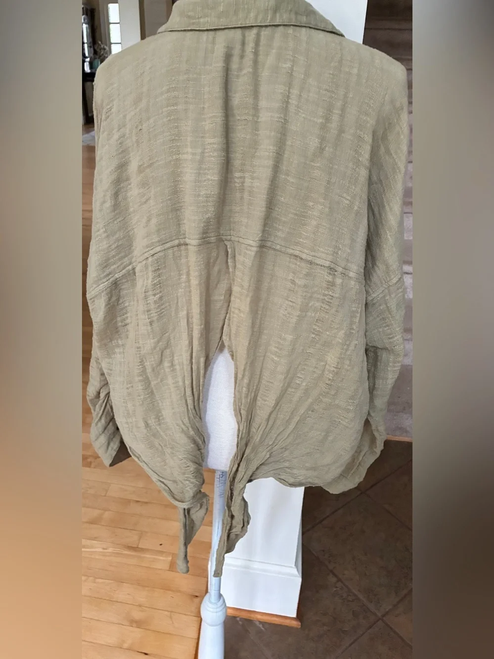 Free People Celery Green Textured Button-Down Shirt with tie back